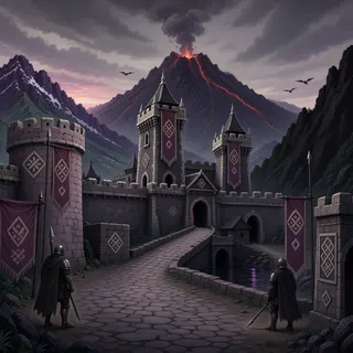 settlement entrance at overcast twilight