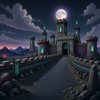 ancient landmark at moonlit night