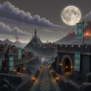 settlement entrance at moonlit night