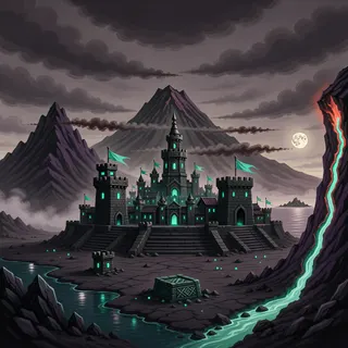 distant stronghold at moonlit night