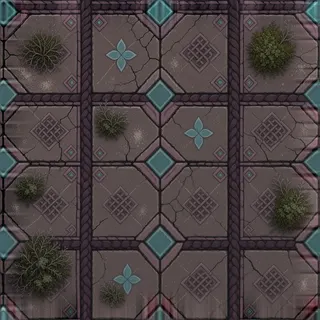 overgrown dusty tiled floor