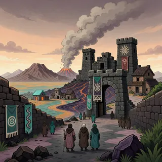 settlement entrance at daybreak