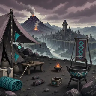 quiet camp at stormy midday