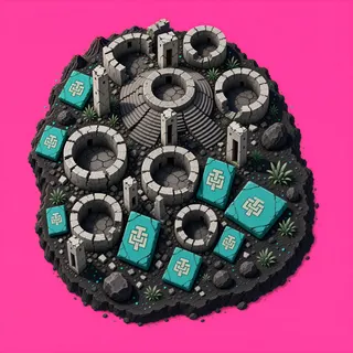 broken fragments, clustered arrangement