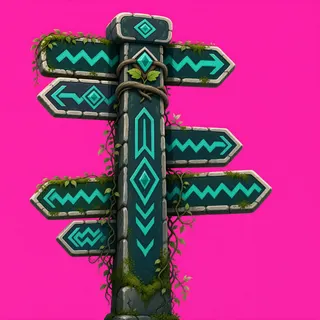 overgrown wayfinding sign without text