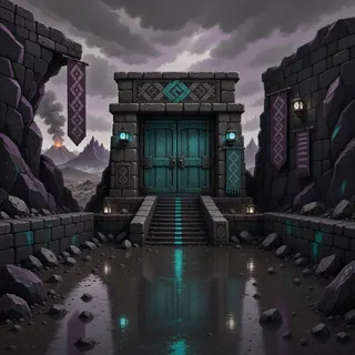 settlement entrance at stormy midday