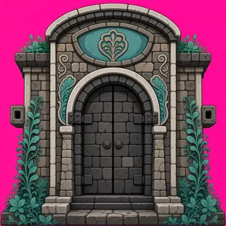 door closed, overgrown