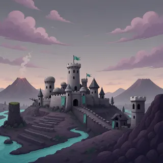 distant stronghold at overcast twilight