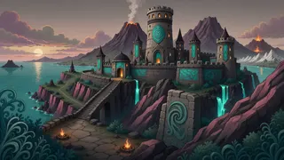 ancient landmark at dusk