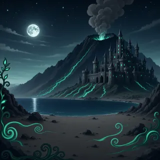 distant stronghold at moonlit night