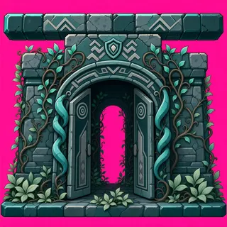 door open, overgrown