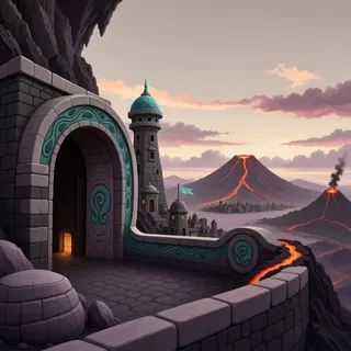 settlement entrance at dusk