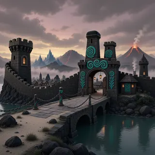 settlement entrance at overcast twilight