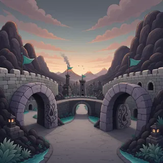 settlement entrance at daybreak