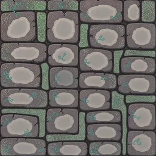 lichen-speckled flat paving