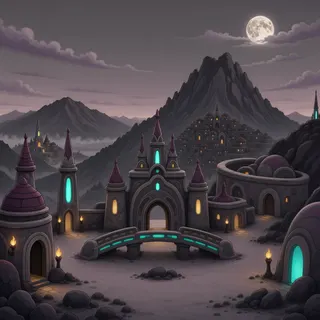 settlement entrance at moonlit night