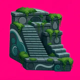 stairs downward, overgrown