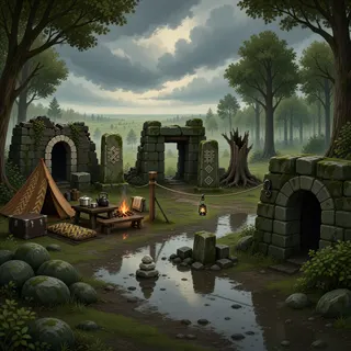 quiet camp at stormy midday