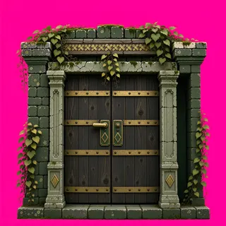 door closed, overgrown
