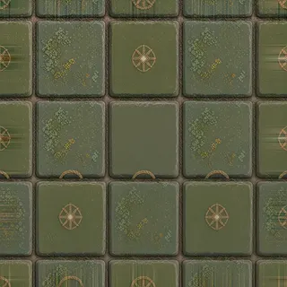 lichen-speckled dusty tiled floor