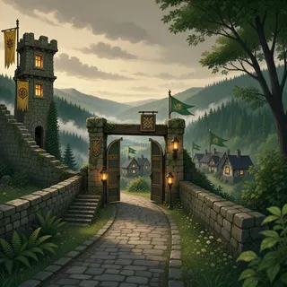 settlement entrance at dusk