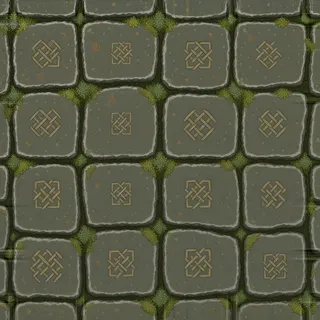 lichen-speckled flat paving