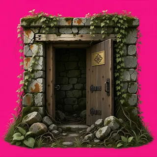 door open, overgrown