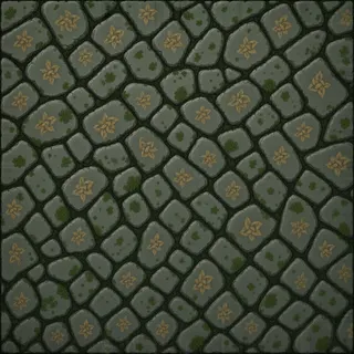 lichen-speckled worn cobbles
