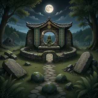 hidden shrine at moonlit night