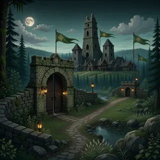 settlement entrance at moonlit night