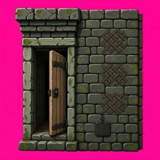 door open, weathered