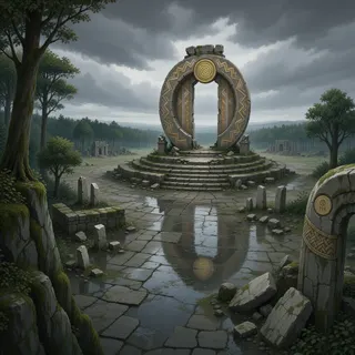 ancient landmark at stormy midday