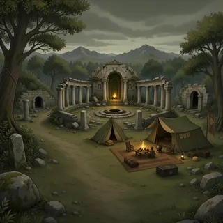 quiet camp at overcast twilight