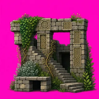 stairs downward, overgrown