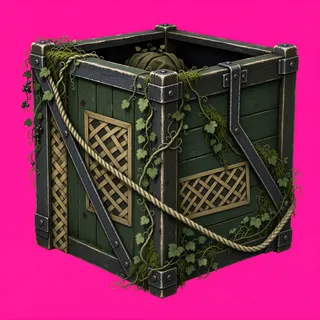 overgrown wooden crate