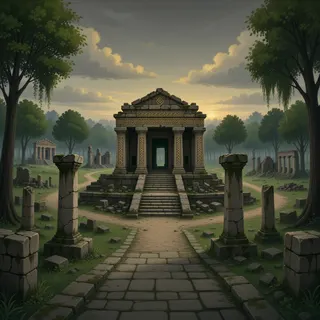 ancient landmark at overcast twilight