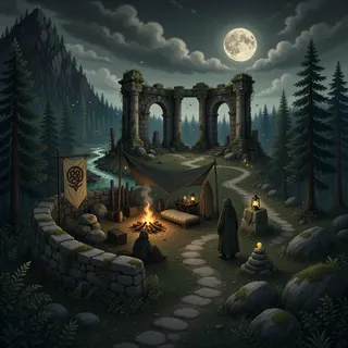 quiet camp at moonlit night