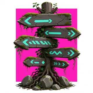overgrown wayfinding sign without text