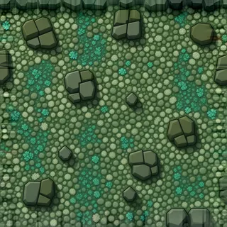 lichen-speckled river pebbles