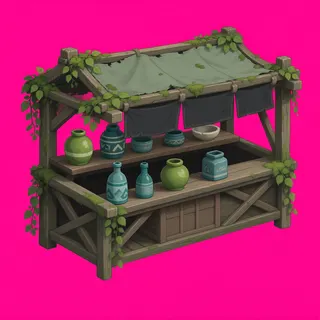 overgrown market stall