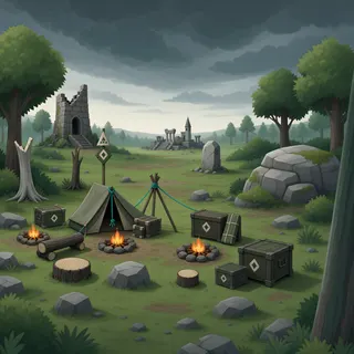 quiet camp at stormy midday