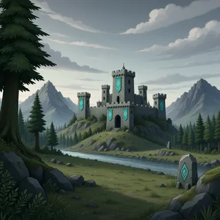 distant stronghold at overcast twilight