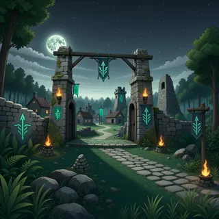 settlement entrance at moonlit night