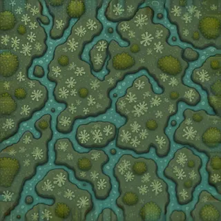 lichen-speckled wet mud