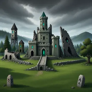 distant stronghold at stormy midday
