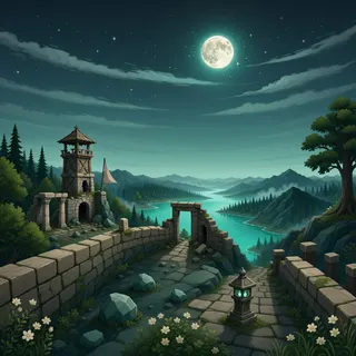 border overlook at moonlit night