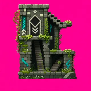 stairs downward, overgrown