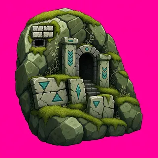 overgrown large boulder