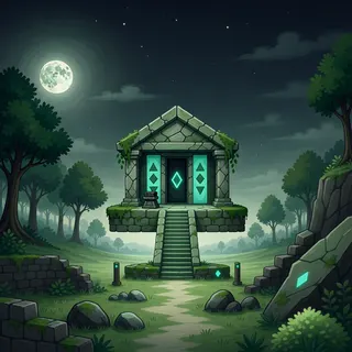 hidden shrine at moonlit night