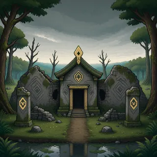 hidden shrine at overcast twilight